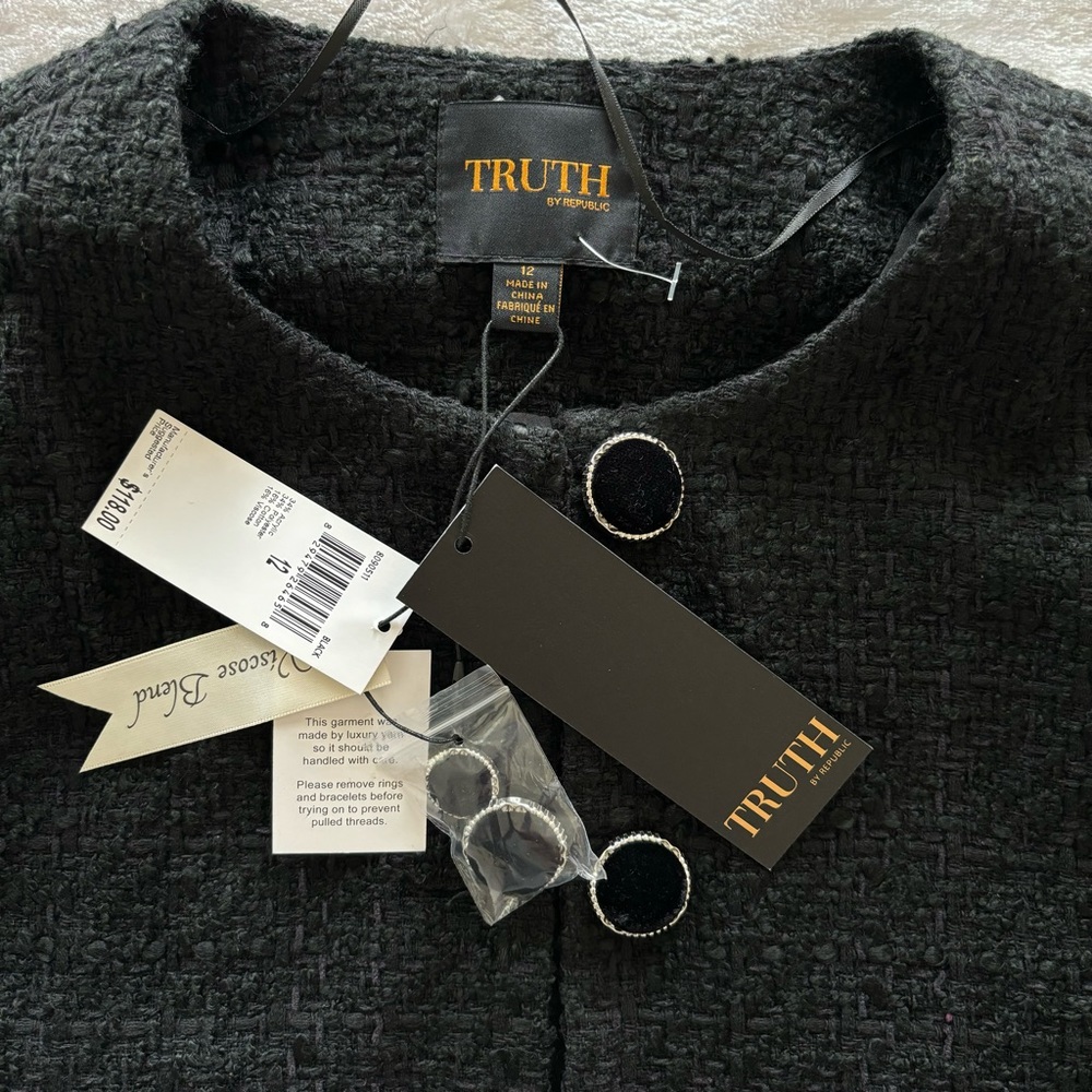 TRUTH by Republic Vintage-Style Cropped Tweed Boucle Bomber Jacket--NWT--12 - Picture 10 of 15